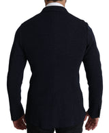 Dolce & Gabbana Dark Blue Dotted Double Breasted Coat Blazer
