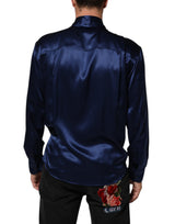 Dolce & Gabbana Blue Oversize Silk Satin Long Sleeves Shirt