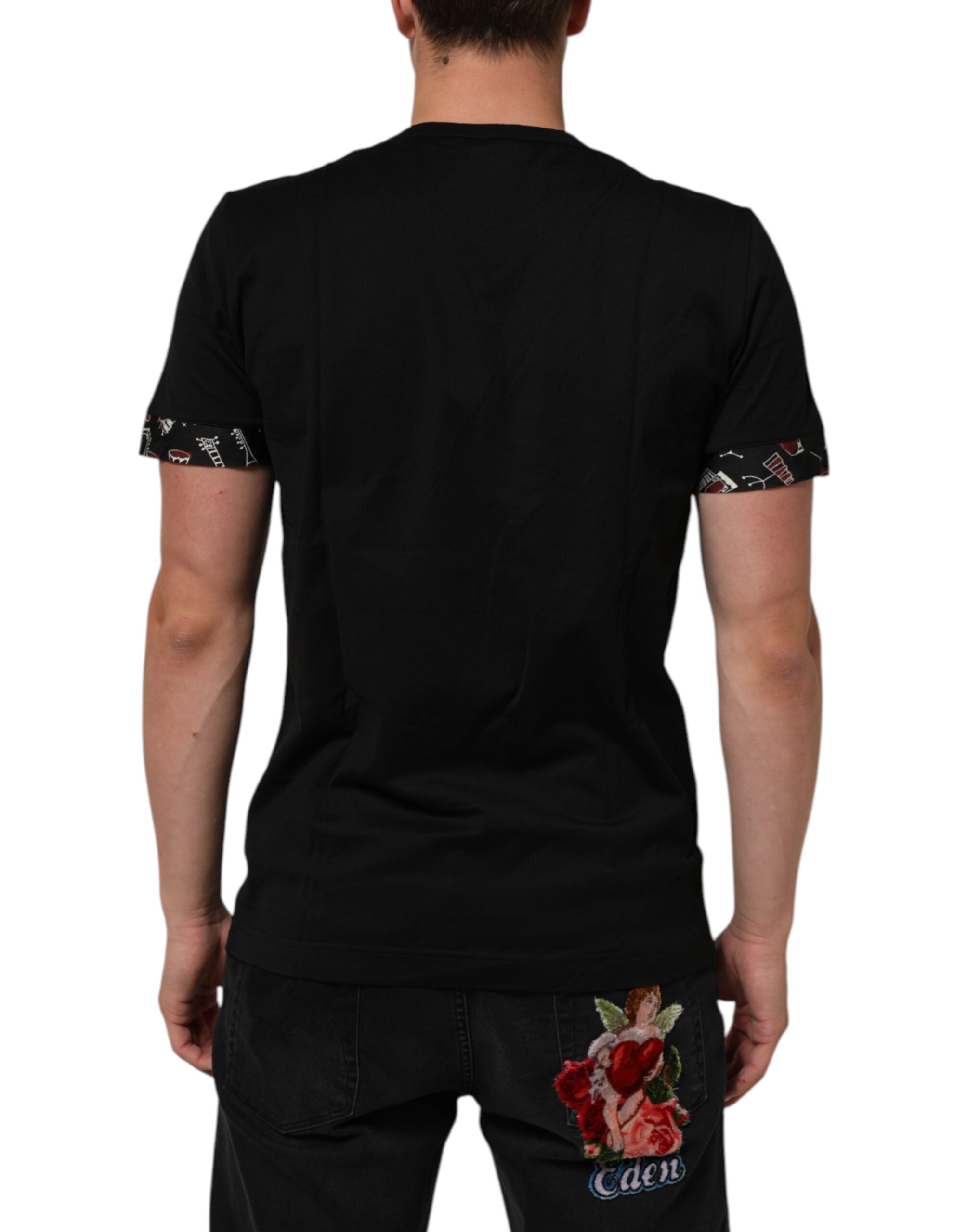 Dolce & Gabbana Black Musical Print Cotton Crew Neck T-shirt
