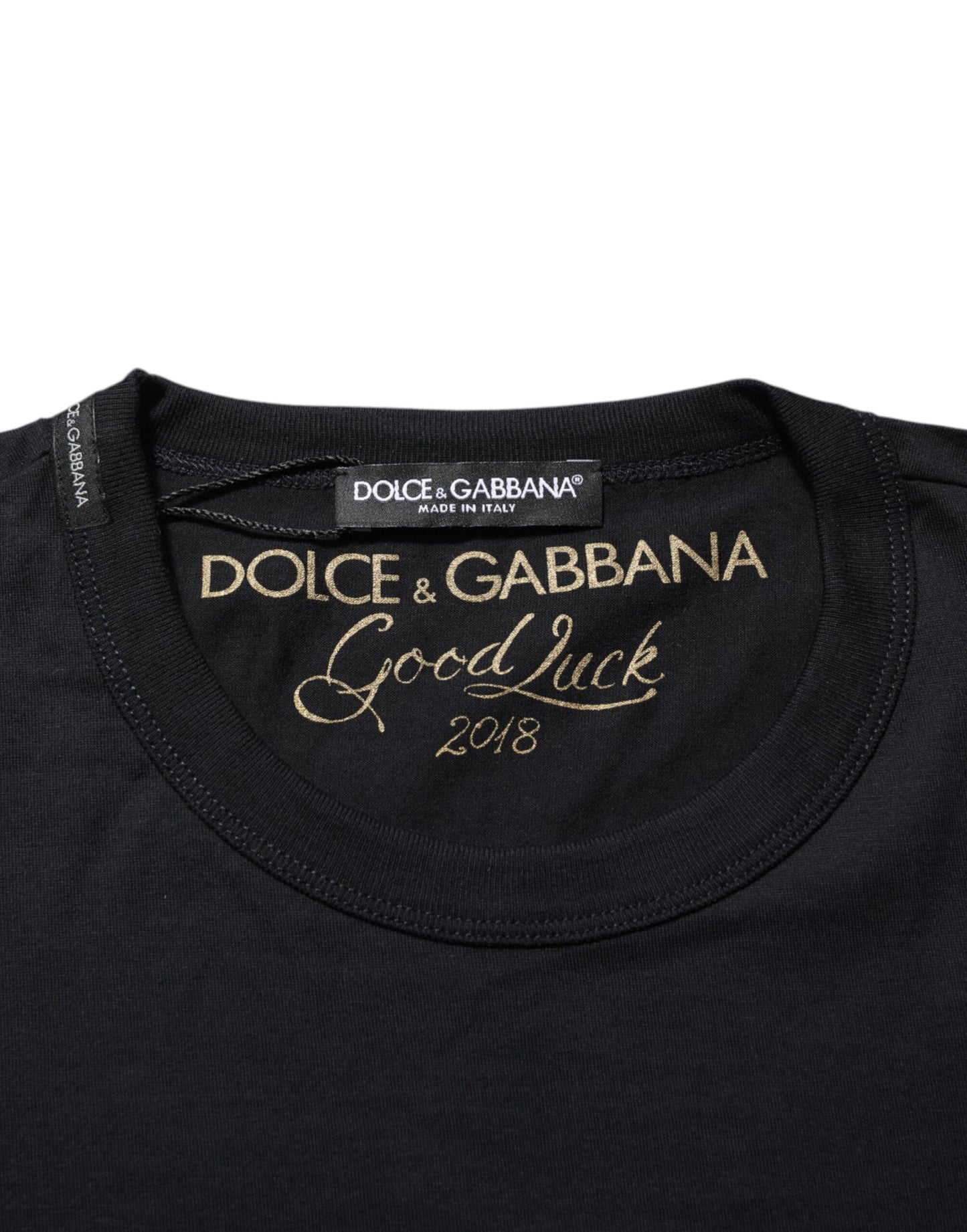 Dolce & Gabbana Black Goodluck 2018 Cotton Crew Neck T-shirt