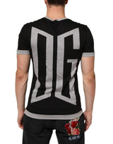 Dolce & Gabbana Black Cotton Logo Print Men Crew Neck T-shirt
