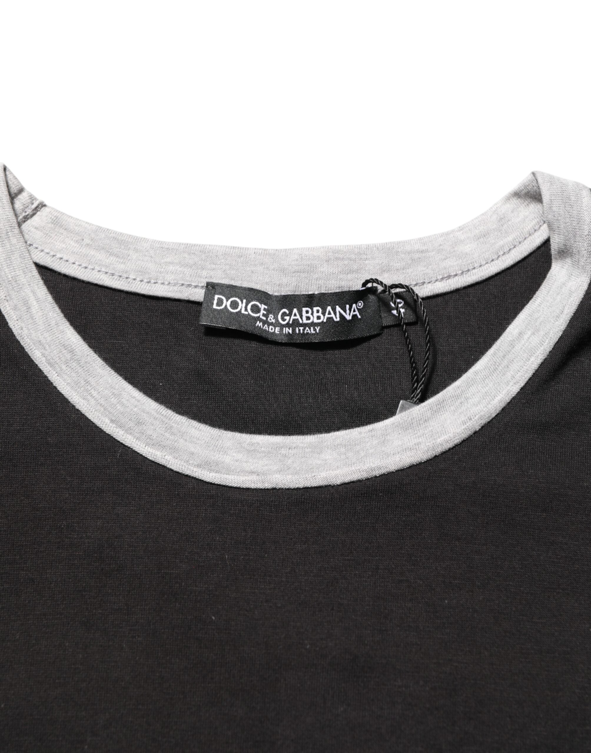 Dolce & Gabbana Black Cotton Logo Print Men Crew Neck T-shirt