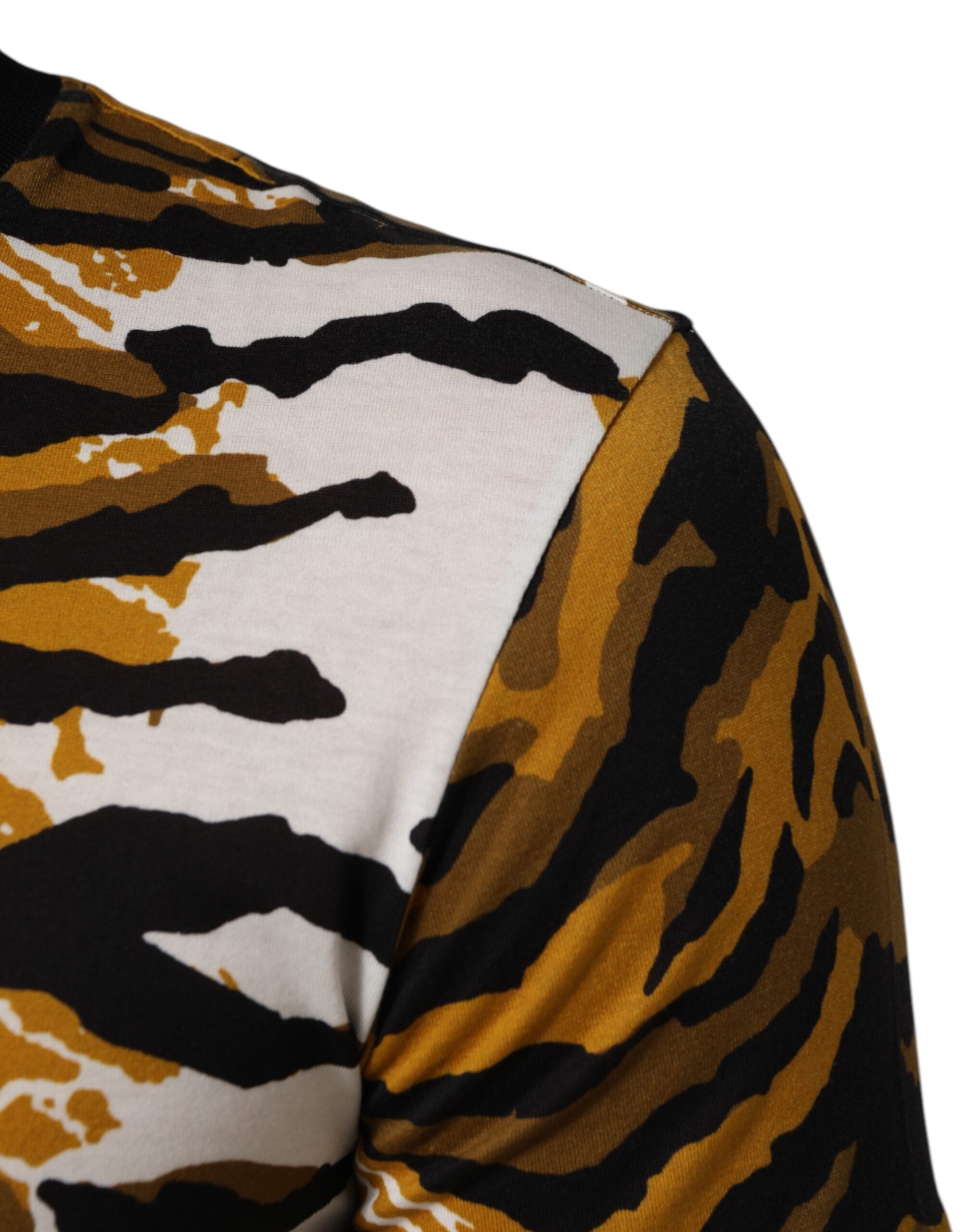 Dolce & Gabbana Multicolor Leopard Palm Leaf Men Crew Neck T-shirt