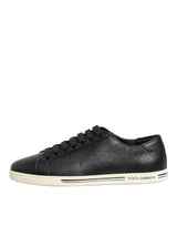 Dolce & Gabbana Black Leather Lace Up Low Top Sneakers Shoes