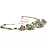 Dolce & Gabbana Gold Brass Link Chain Rose Petal Crystal Necklace