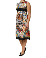 Dolce & Gabbana White Tiger Floral A-line Sleeveless Dress