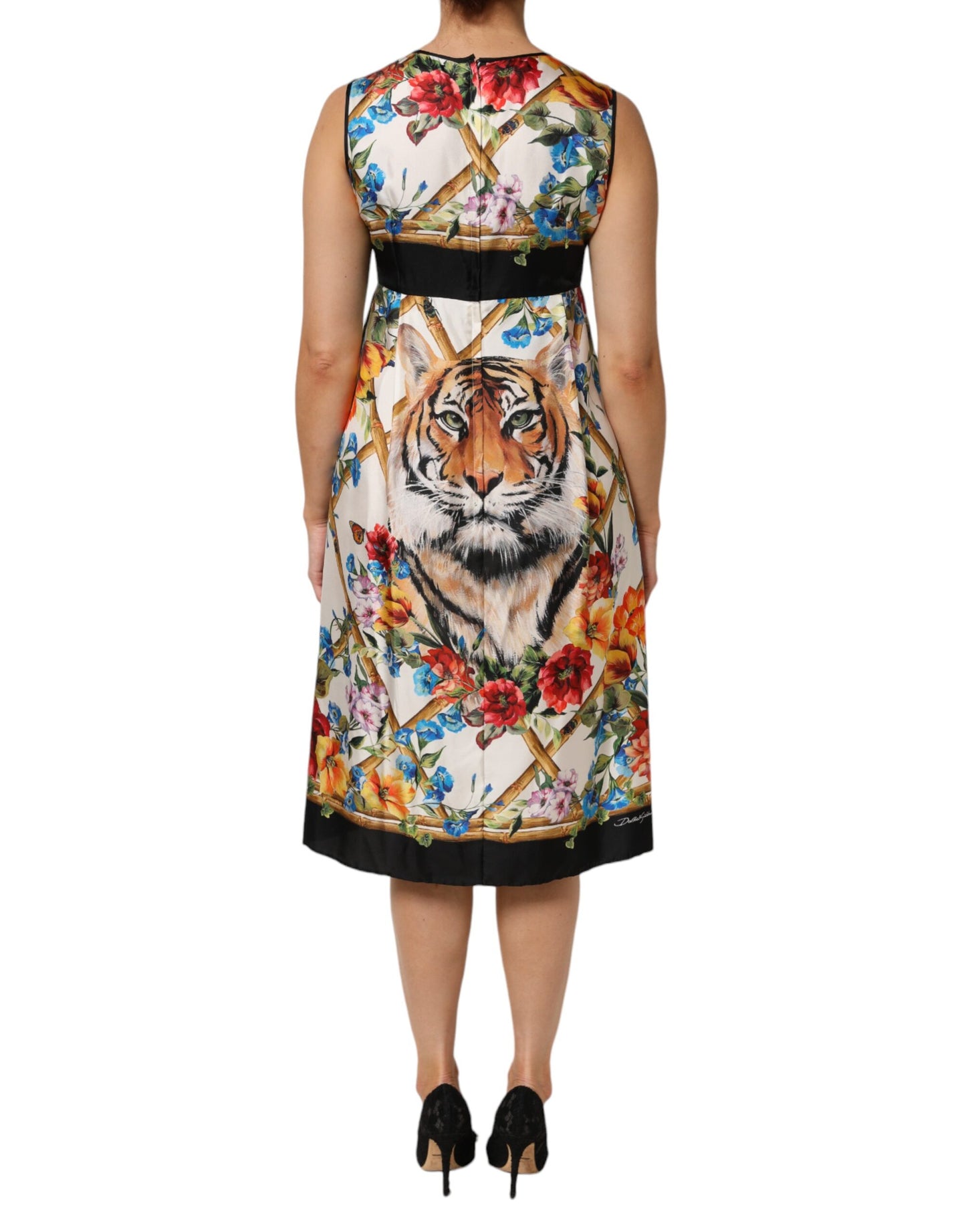 Dolce & Gabbana White Tiger Floral A-line Sleeveless Dress