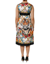 Dolce & Gabbana White Tiger Floral A-line Sleeveless Dress