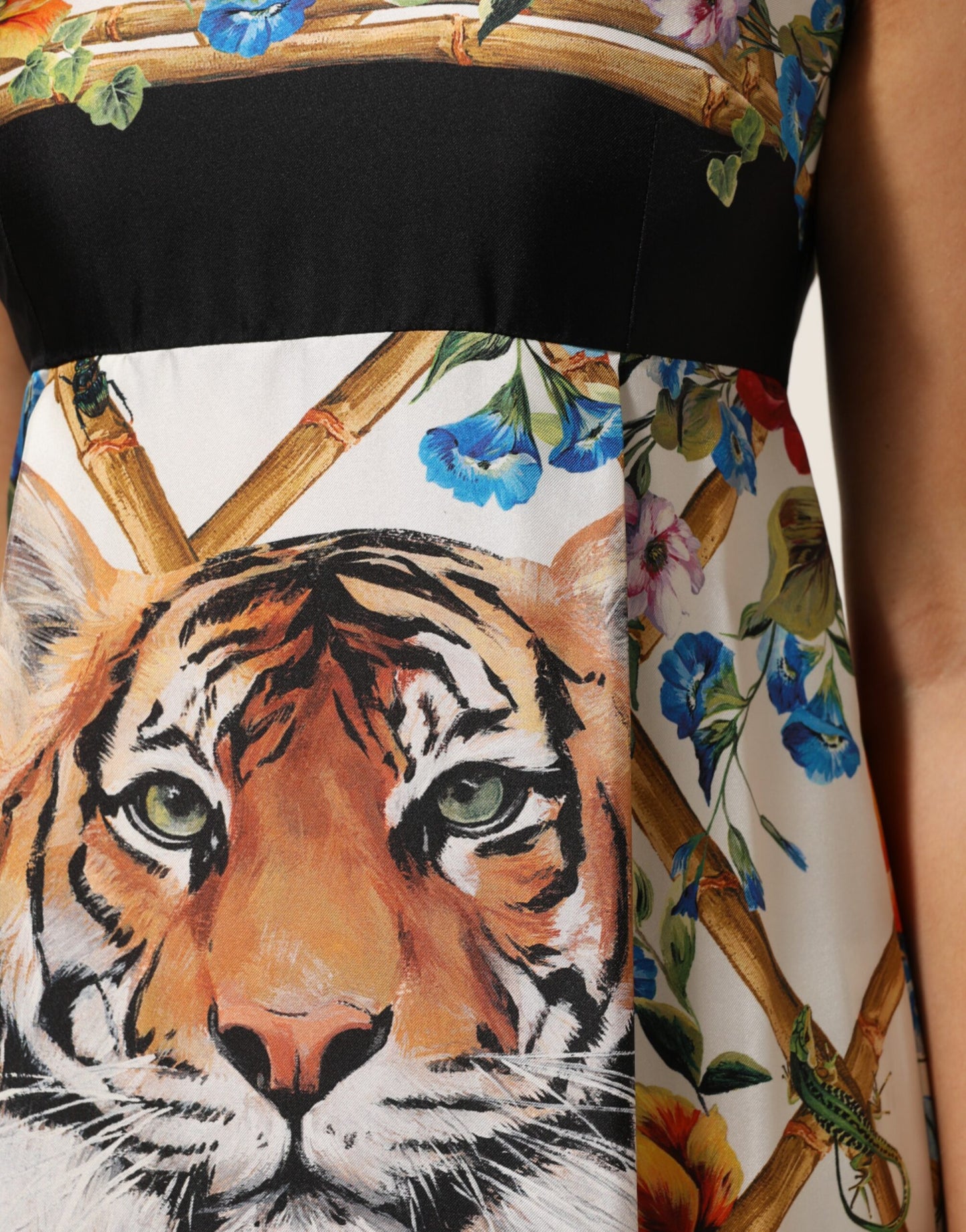 Dolce & Gabbana White Tiger Floral A-line Sleeveless Dress
