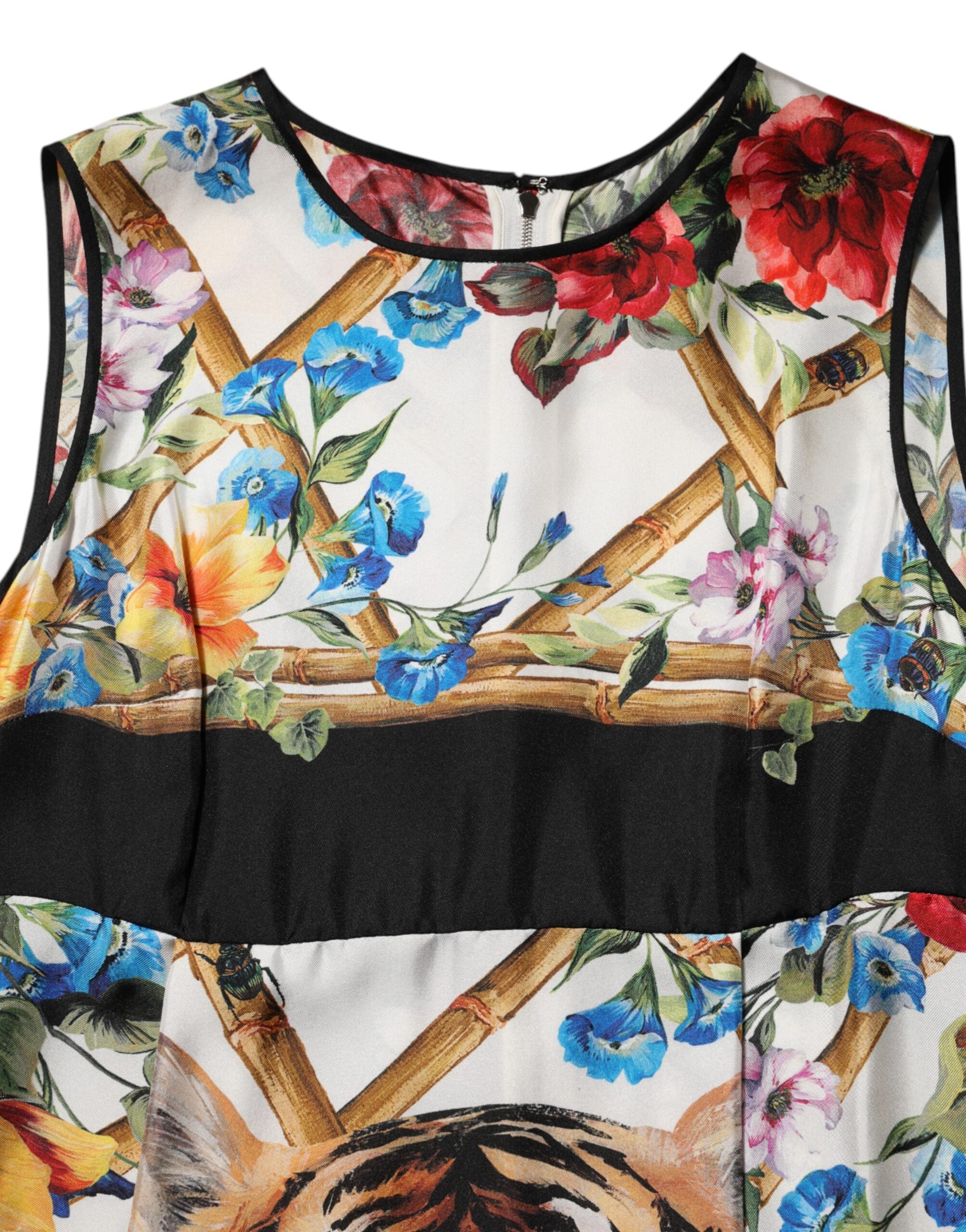 Dolce & Gabbana White Tiger Floral A-line Sleeveless Dress