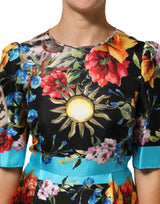 Dolce & Gabbana Black Leopard Floral Silk Sheath Midi Dress