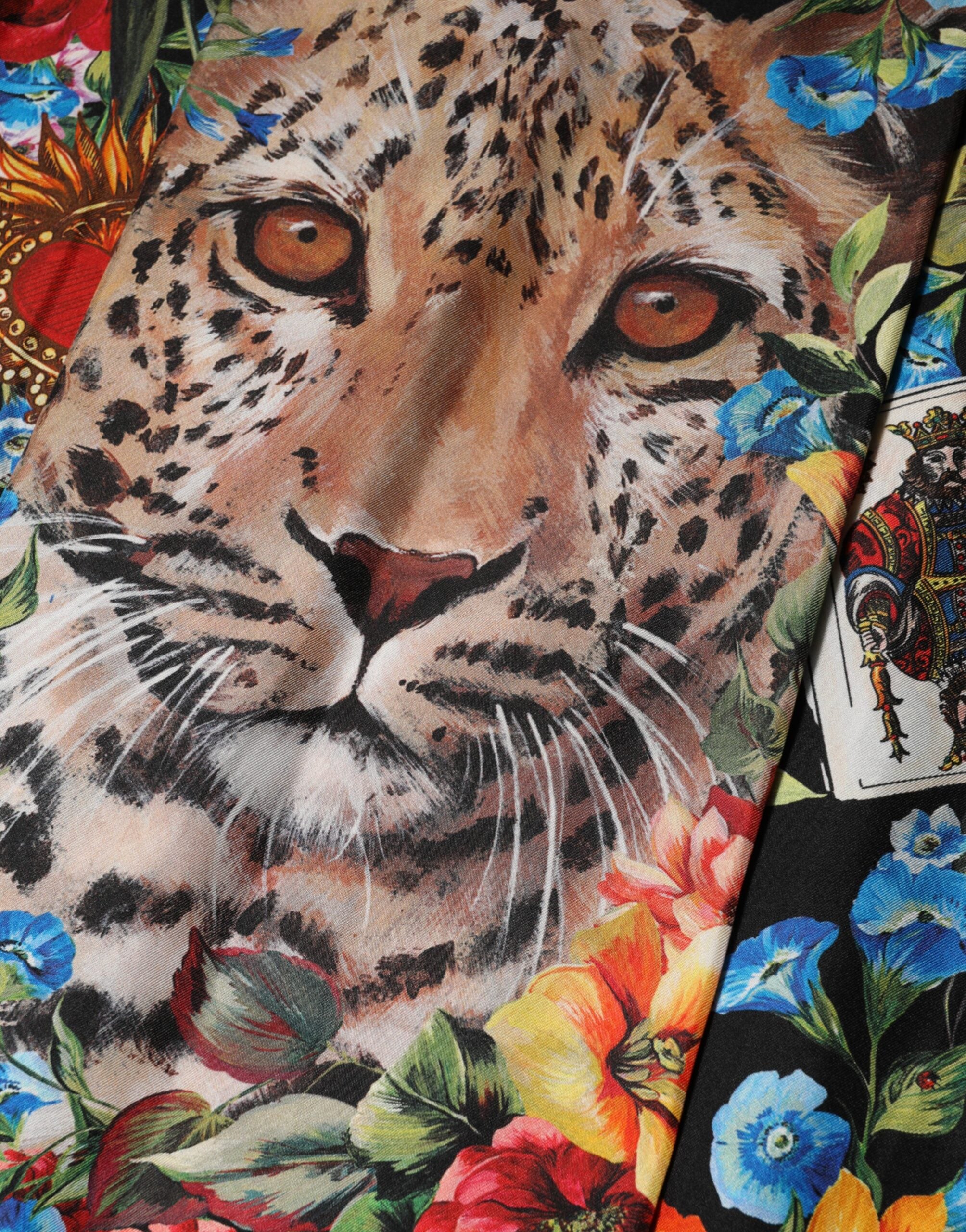 Dolce & Gabbana Black Leopard Floral Silk Sheath Midi Dress