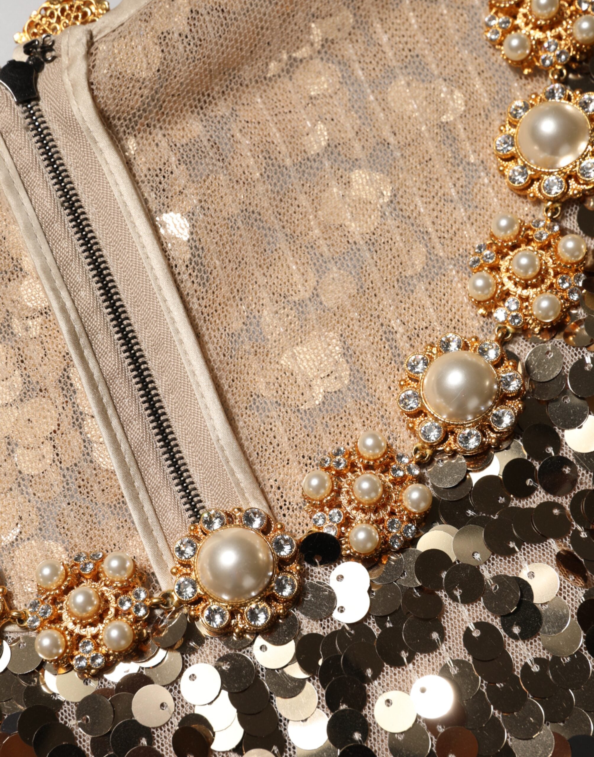 Dolce & Gabbana Gold Sequined Nylon A-line Sheath Mini Dress