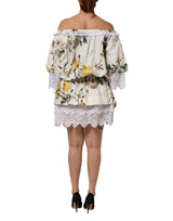 Dolce & Gabbana White Floral Lace Off Shoulder Mini Dress