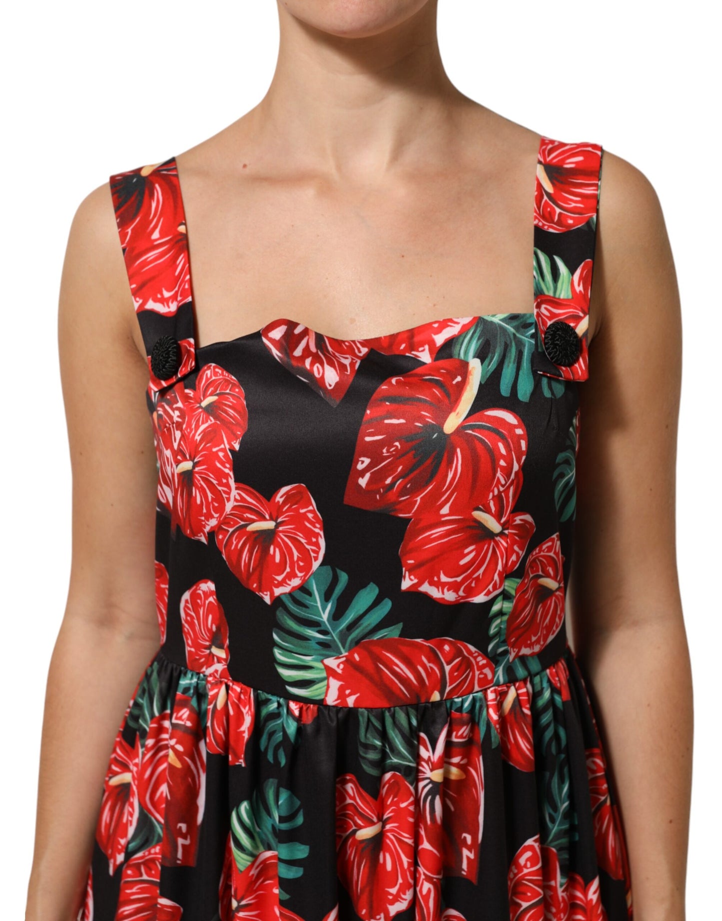 Dolce & Gabbana Multicolor Floral Cotton Poplin Midi Dress