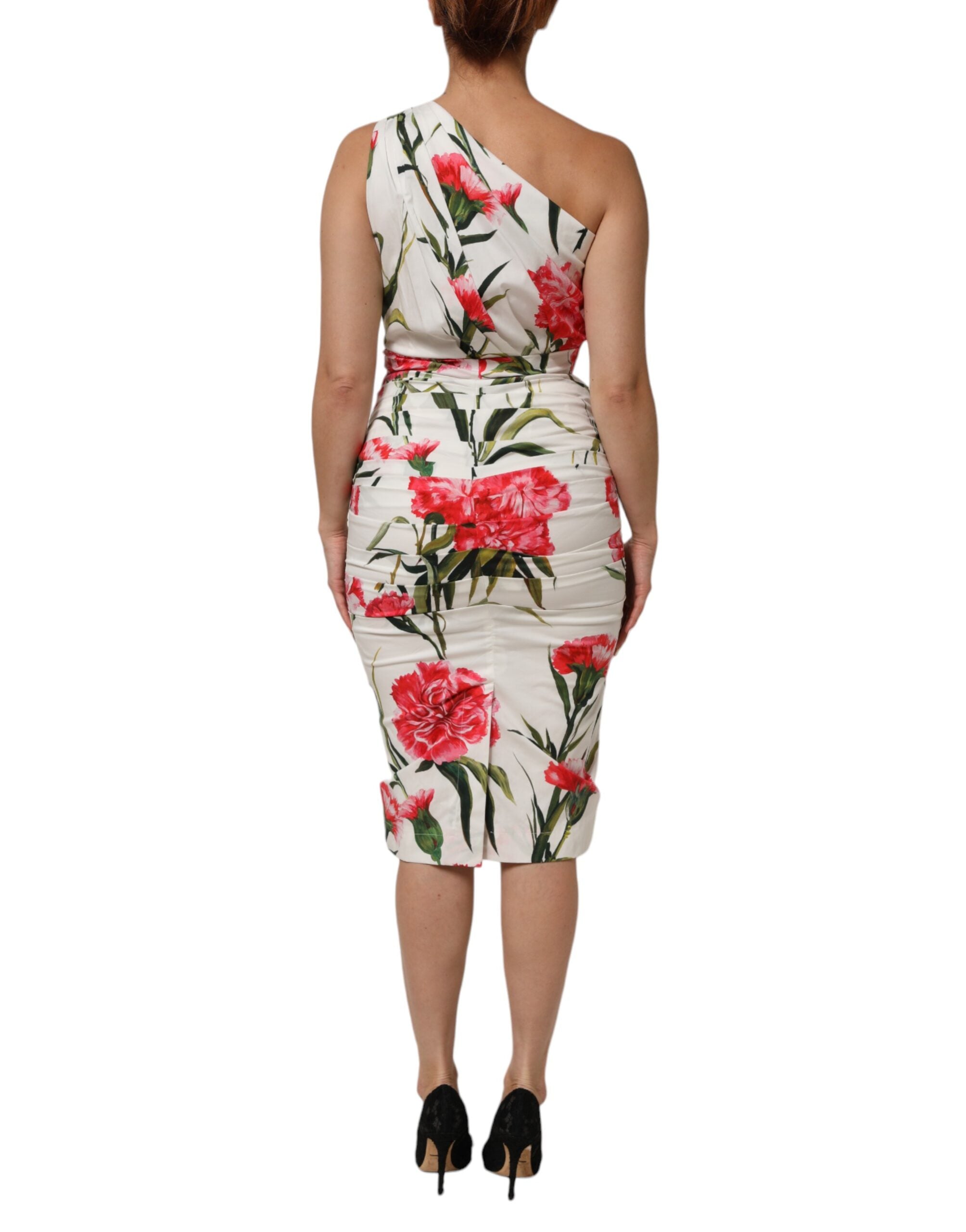 Dolce & Gabbana White Floral One Shoulder Sheath Dress