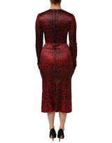 Dolce & Gabbana Red Leopard Sheath Long Sleeves Dress