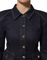 Dolce & Gabbana Dark Blue Cotton Collared Denim Coat Jacket