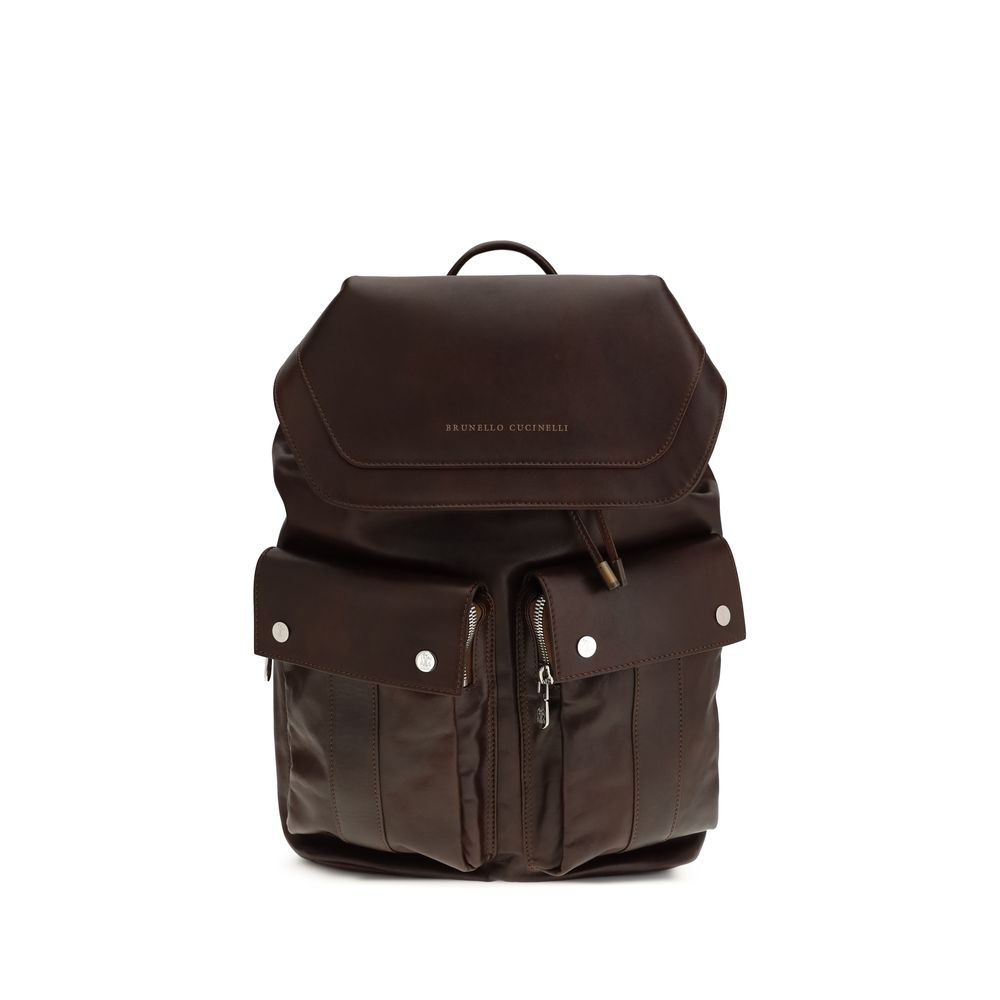 Brunello Cucinelli Brown Calf Leather Bos Taurus Backpack