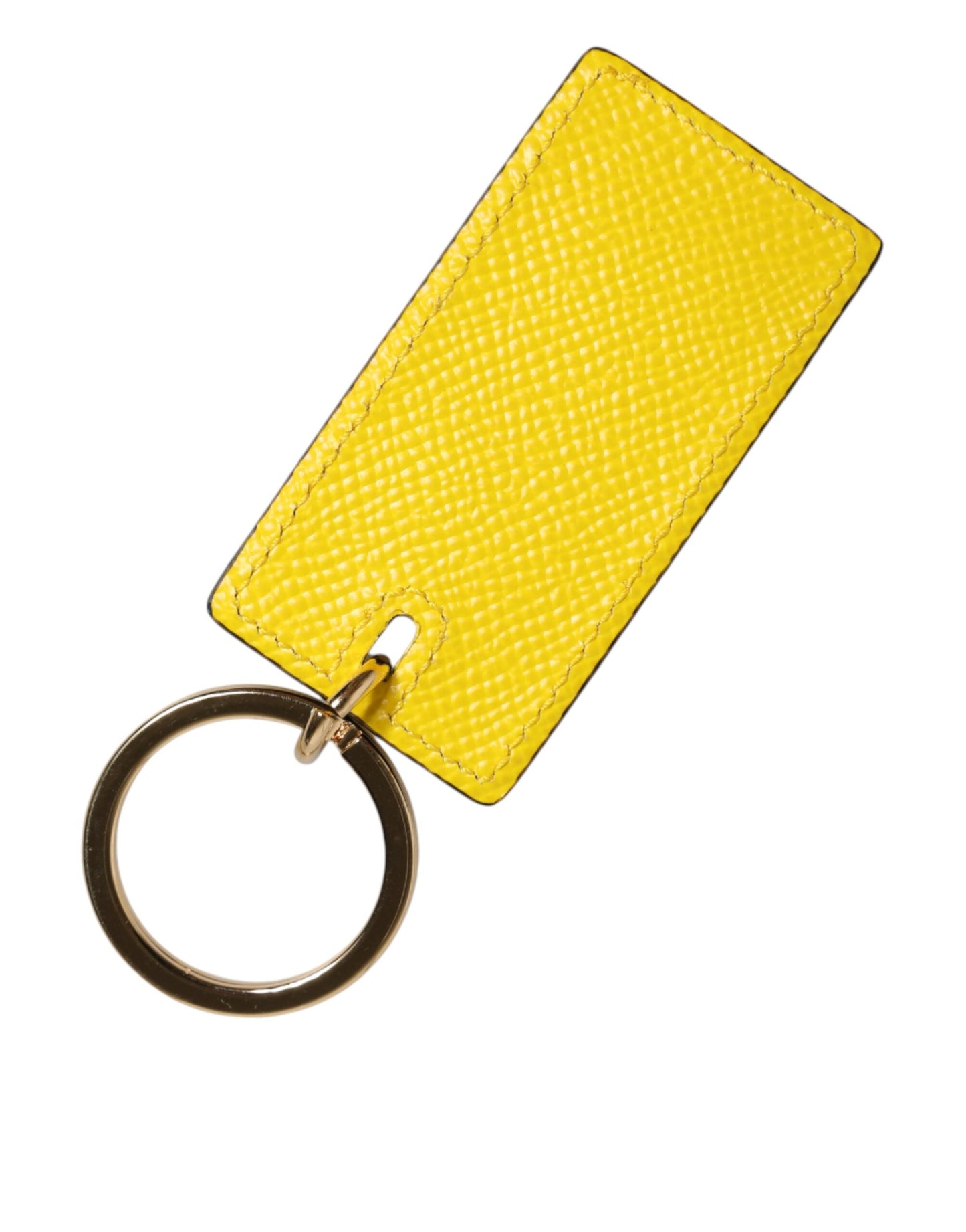 Dolce & Gabbana Yellow Calf Leather Logo Metal Ring Men Keychain Keyring