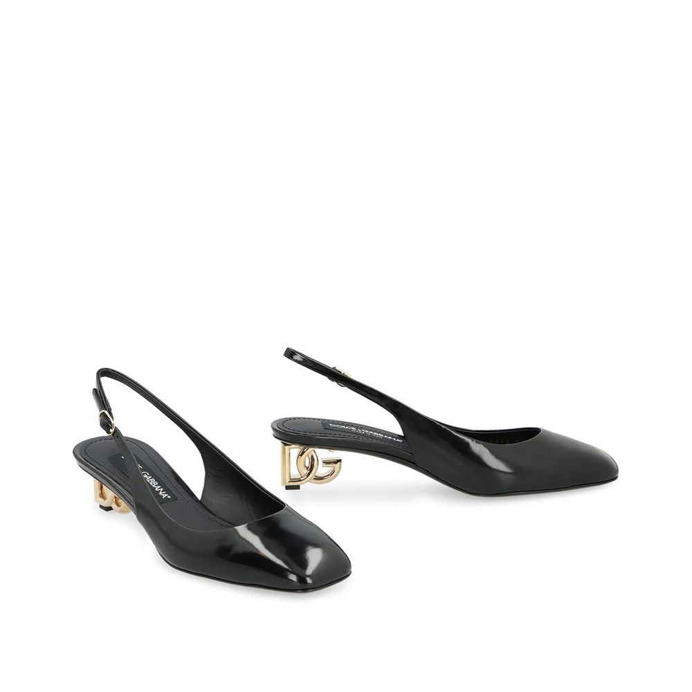 Dolce & Gabbana Black Calfskin Mid Heel Pumps