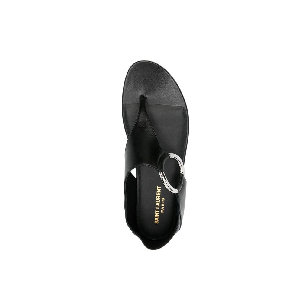 Saint Laurent Black Calfskin Strap-On Sandals