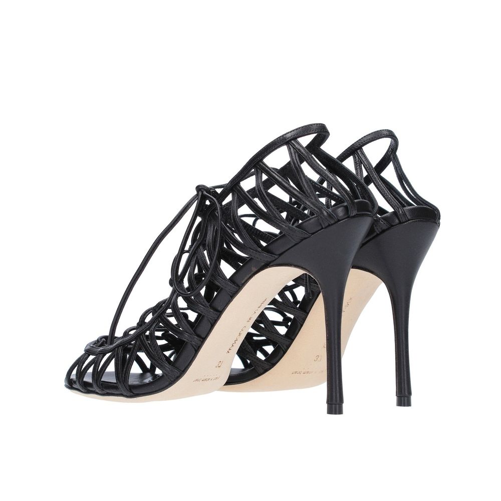Manolo Blahnik Black Leather Strap-On Sandals
