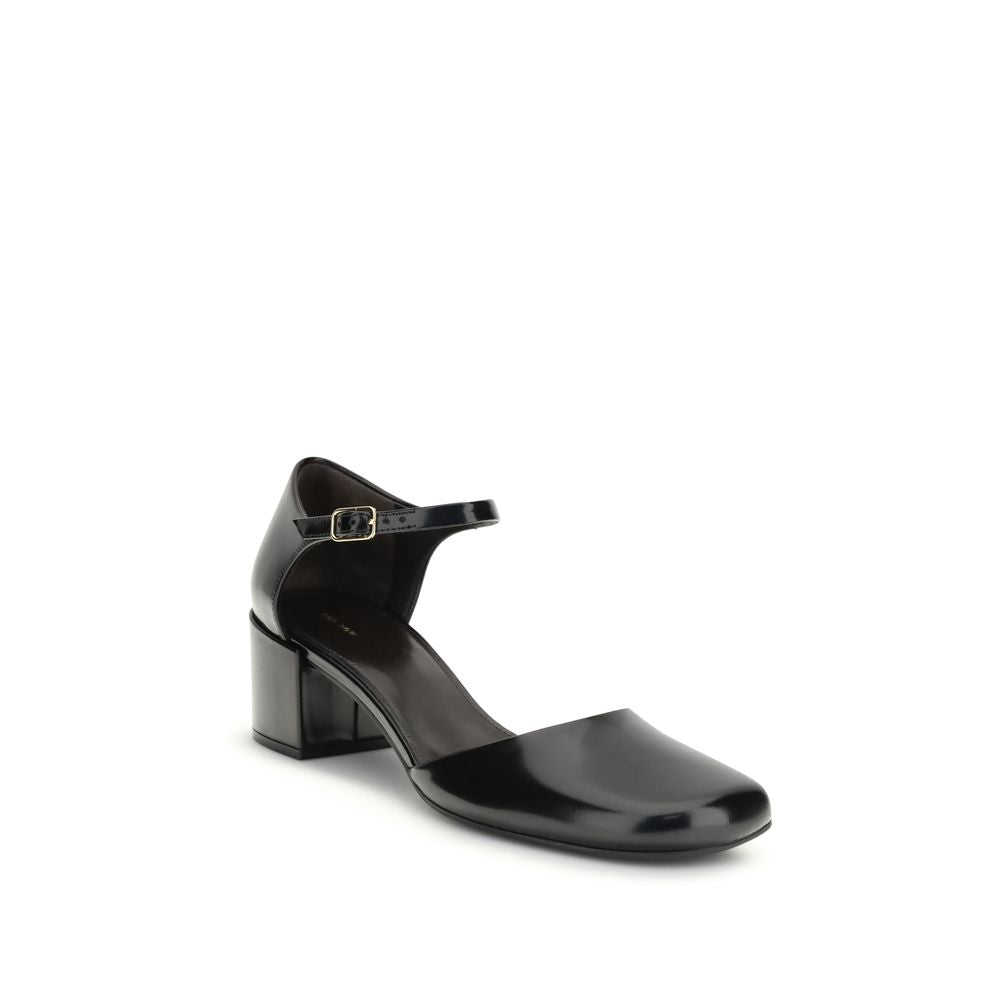 The Row Black Rubber Mid Heel Pumps