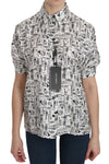 Dolce & Gabbana White Musical Instrument Collared BlouseShirt