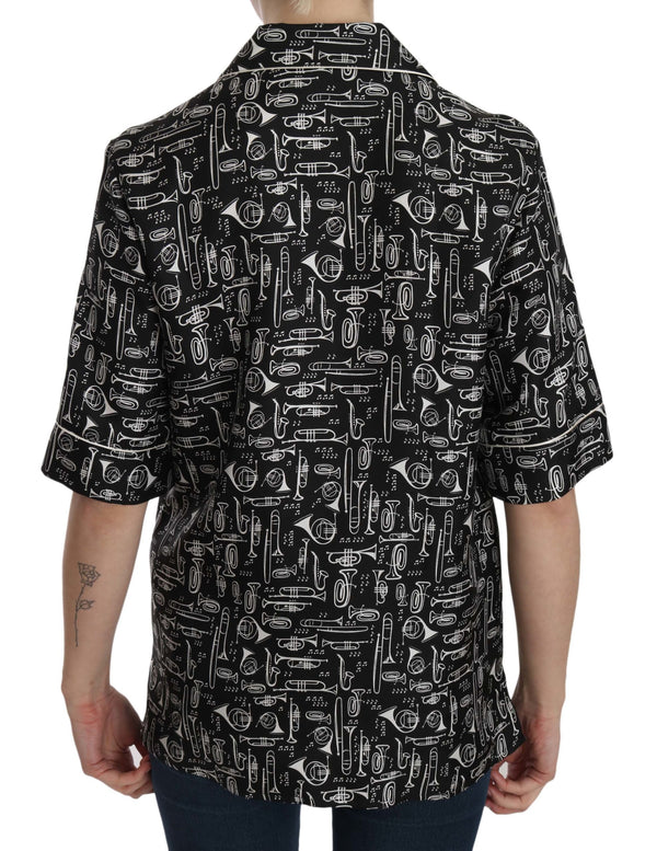 Dolce & Gabbana Black Musical Instrument Print SilkTop