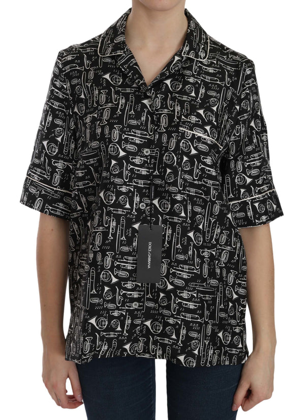 Dolce & Gabbana Black Musical Instrument Print SilkTop