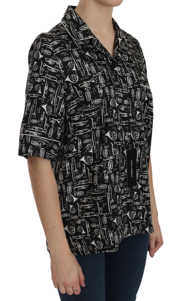 Dolce & Gabbana Black Musical Instrument Print SilkTop