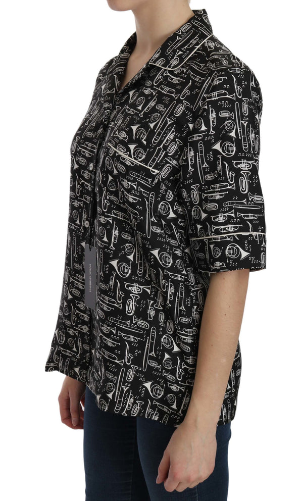 Dolce & Gabbana Black Musical Instrument Print SilkTop