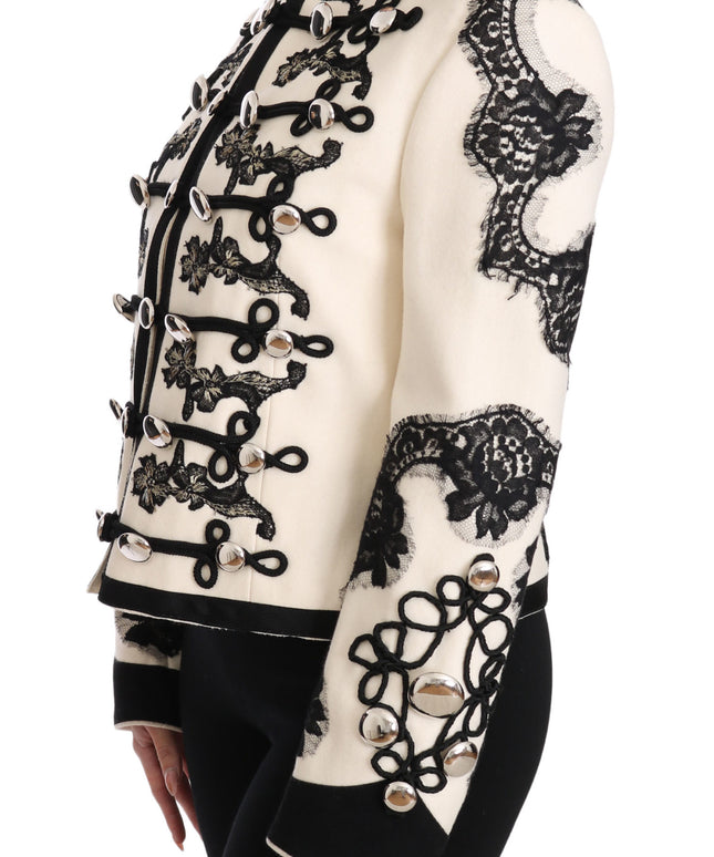 Dolce & Gabbana White Wool Black Floral Baroque Jacket