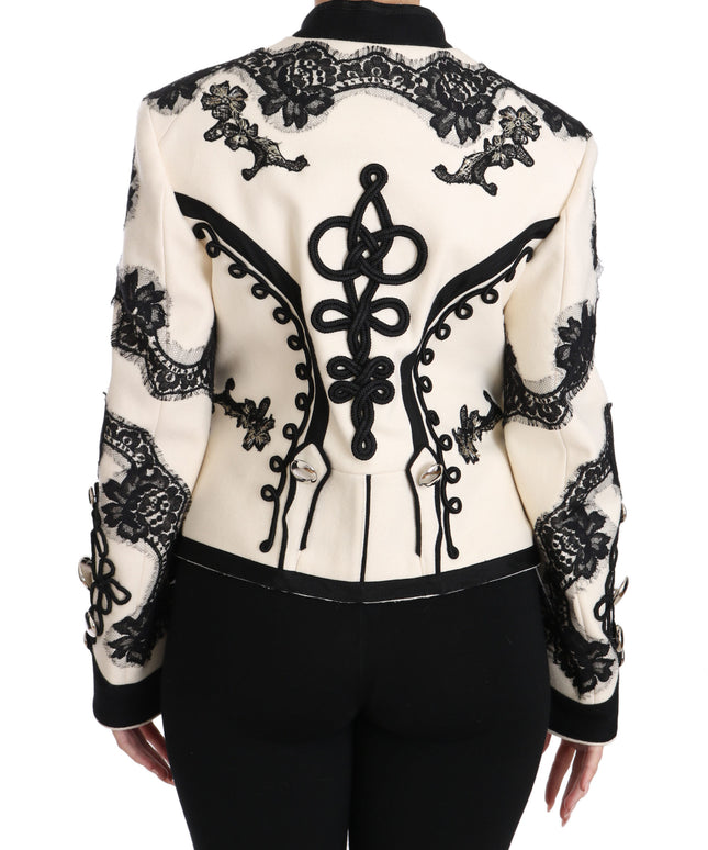 Dolce & Gabbana White Wool Black Floral Baroque Jacket