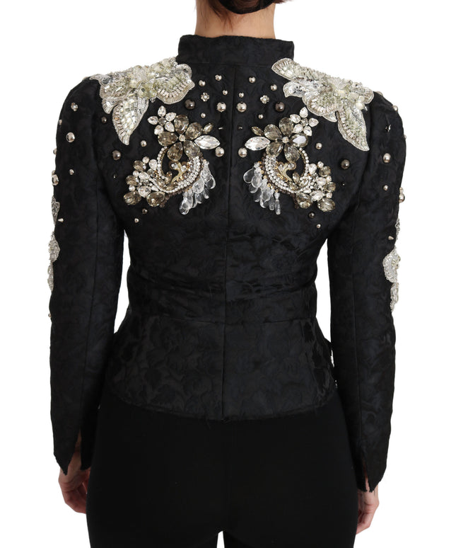 Dolce & Gabbana Black Jacquard Crystal Floral Jacket