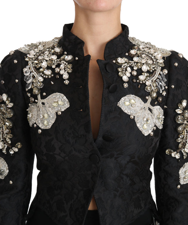 Dolce & Gabbana Black Jacquard Crystal Floral Jacket