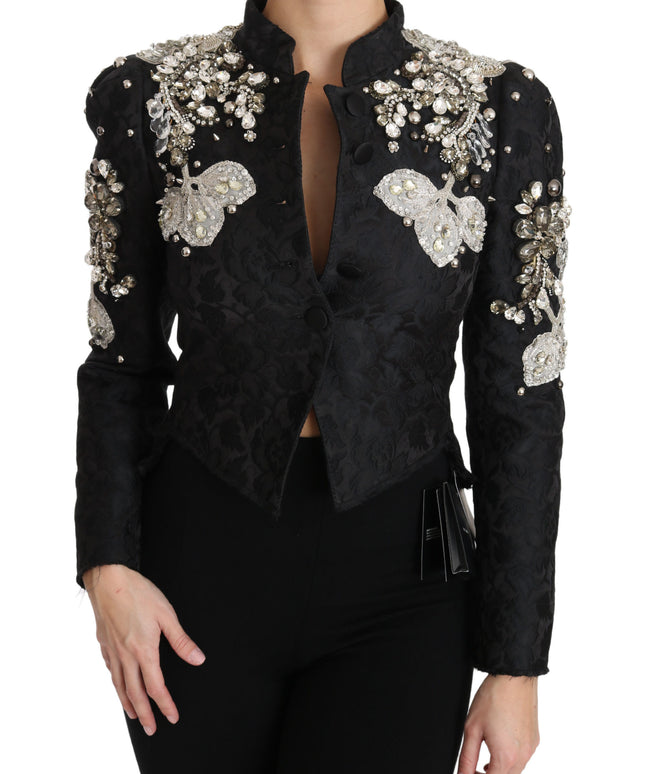 Dolce & Gabbana Black Jacquard Crystal Floral Jacket