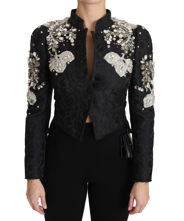 Dolce & Gabbana Black Jacquard Crystal Floral Jacket