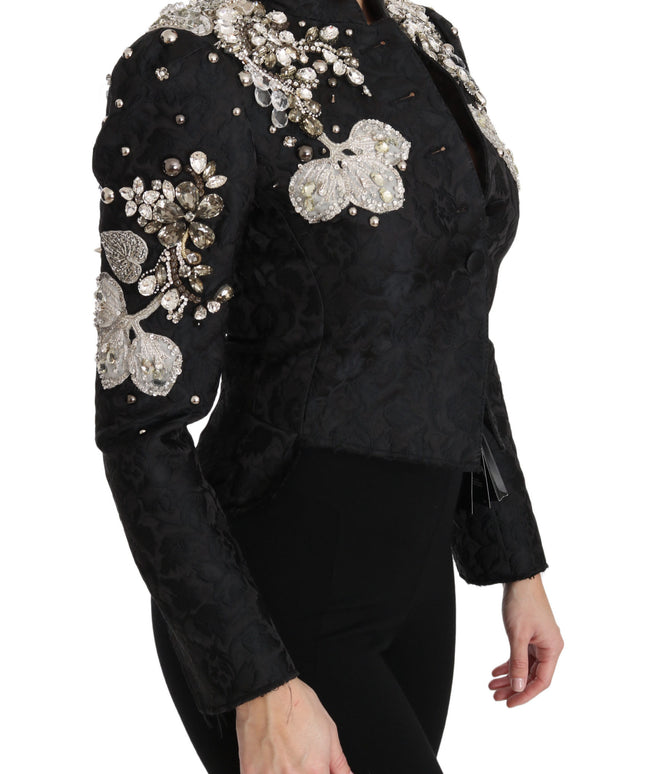 Dolce & Gabbana Black Jacquard Crystal Floral Jacket