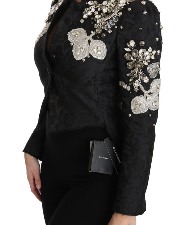 Dolce & Gabbana Black Jacquard Crystal Floral Jacket