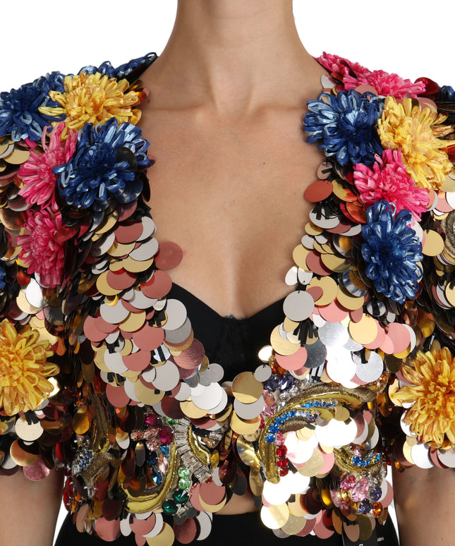 Dolce & Gabbana Crystal Sequined Floral Jacket Coat