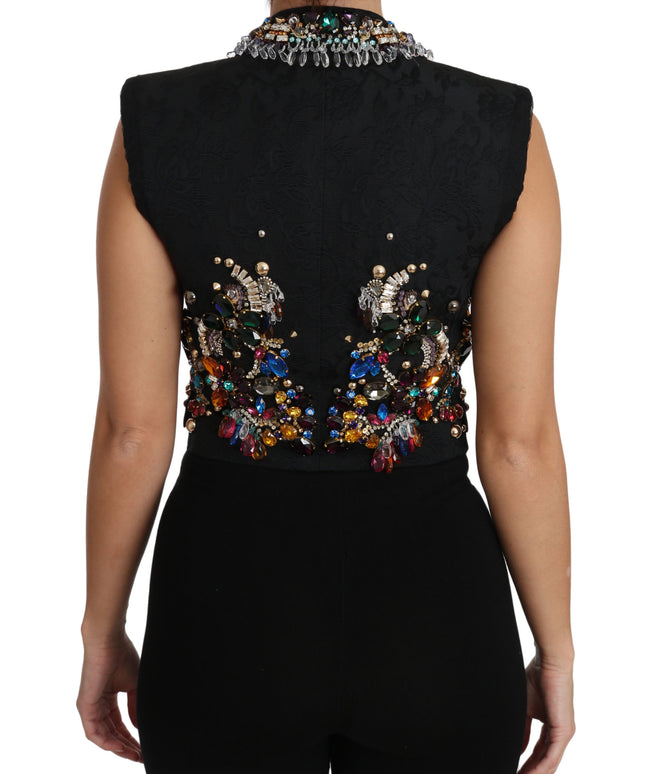 Dolce & Gabbana Black Crystal Sicily Vest Waistcoat