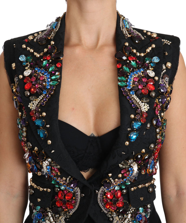 Dolce & Gabbana Black Crystal Sicily Vest Waistcoat