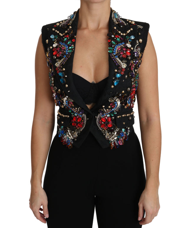 Dolce & Gabbana Black Crystal Sicily Vest Waistcoat