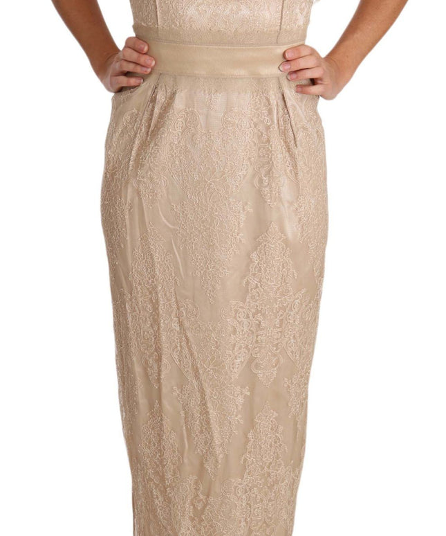Dolce & Gabbana Beige Lace Spaghetti Strap Sheath Dress