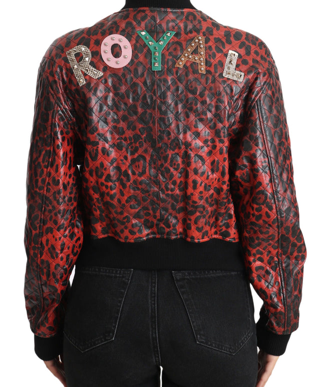 Dolce & Gabbana Red Leopard Button Crystal Leather Jacket