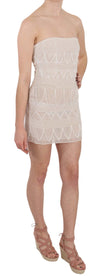 John Richmond Beige Beaded Silk Short Mini GownDress
