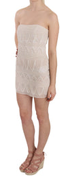John Richmond Beige Beaded Silk Short Mini GownDress