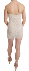 John Richmond Beige Beaded Silk Short Mini GownDress